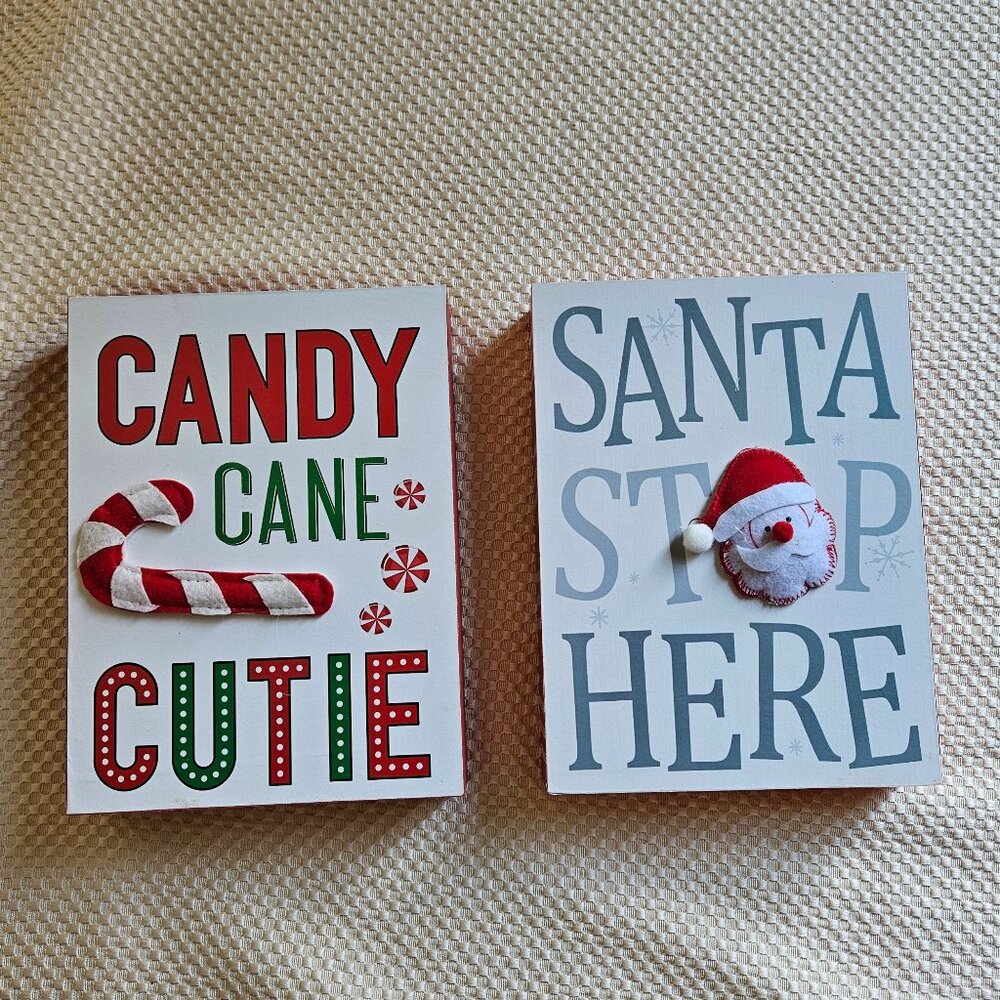 Ashland Christmas Wooden Decorations Signs - Candy Cane Cutie & Santa Stop‎ Here